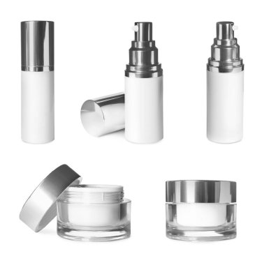 Beyaz arka planda lüks kozmetik ürünleri seti