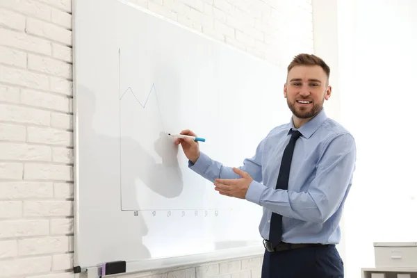 Entrenador Profesional Negocios Cerca Pizarra Oficina —  Fotos de Stock