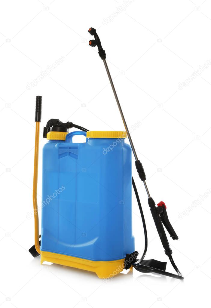 Manual insecticide sprayer isolated on white. Pest control
