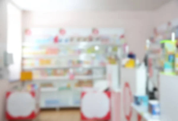 Blurred View Modern Pharmacy Interior Different Medicines — Stock Photo, Image