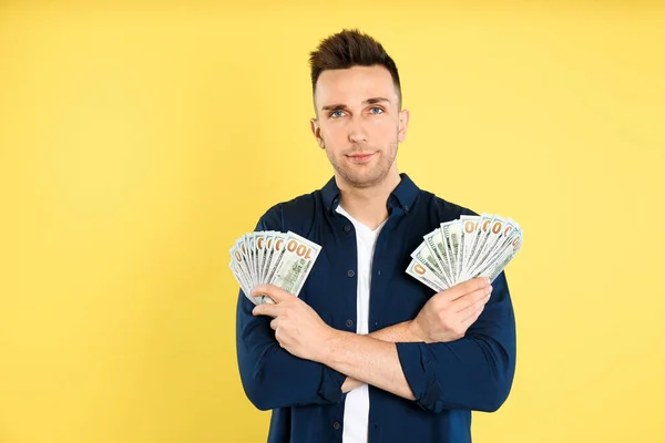 Man Cash Money Yellow Background — Stock Photo, Image