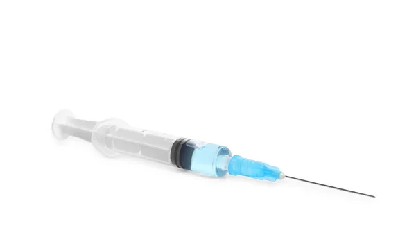 Spritze Mit Medikamenten Isoliert Auf Weiß Impfung Und Immunisierung — Stockfoto