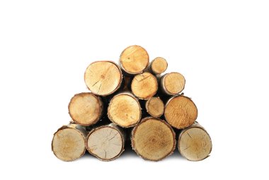 Stack of cut firewood on white background clipart