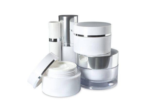 Set of luxury cosmetic products isolated on white