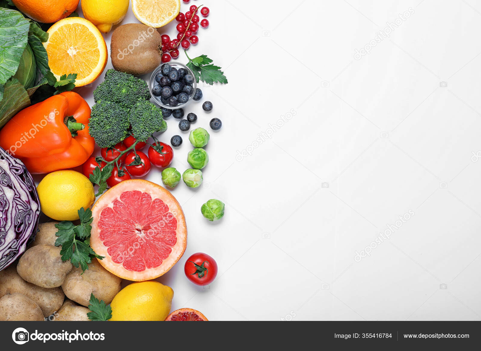 Different Products Rich Vitamin White Background Top View Stock Photo by  ©NewAfrica 355416784