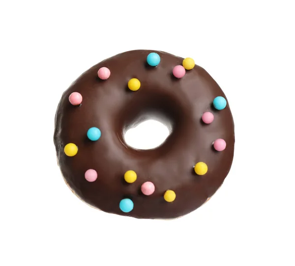 Doce Delicioso Donut Envidraçado Fundo Branco — Fotografia de Stock