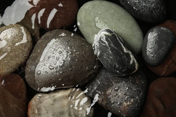 Pilha Pedras Água Como Fundo Vista Superior Estilo Vida Zen — Fotografia de Stock