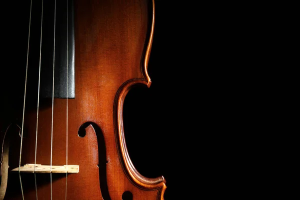 Klasszikus Hegedű Fekete Háttérrel Közelkép Szöveg Helye — Stock Fotó