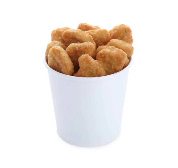 Bucket Tasty Chicken Nuggets Isolated White — Stock Photo, Image