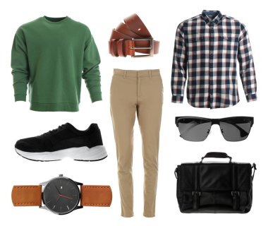 Beyaz arkaplanda şık kıyafet koleksiyonu