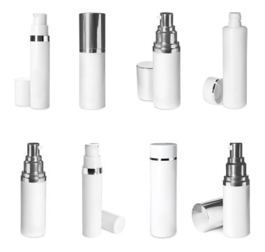 Beyaz arka planda lüks kozmetik ürünleri seti