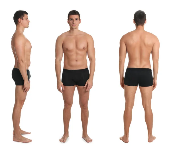 Collage Von Mann Mit Sexy Körper Auf Weißem Hintergrund — Stockfoto