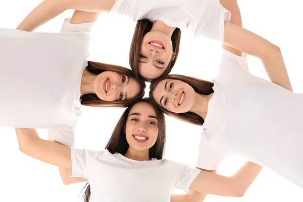 Meninas Bonitas Abraçando Vista Baixo Dia Mulher — Fotografia de Stock