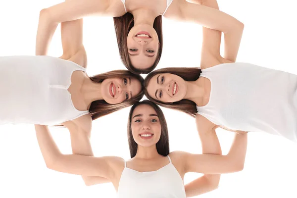 Beautiful Young Ladies Hugging Bottom View Woman Day — Stock Photo, Image