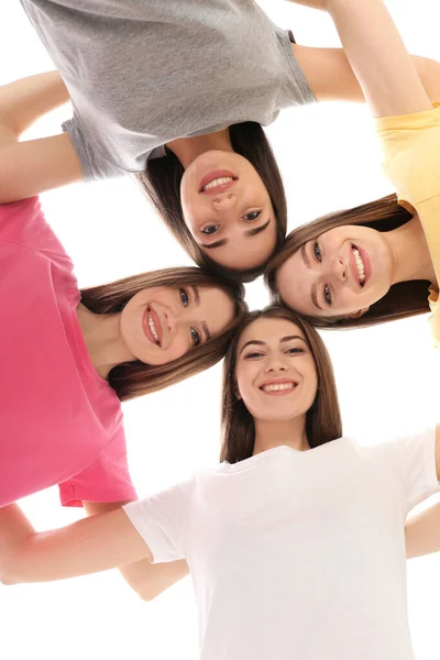 Beautiful Young Ladies Hugging Bottom View Woman Day — Stock Photo, Image
