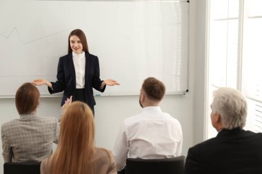 Ofisteki insanlarla çalışan profesyonel bir iş eğitmeni.