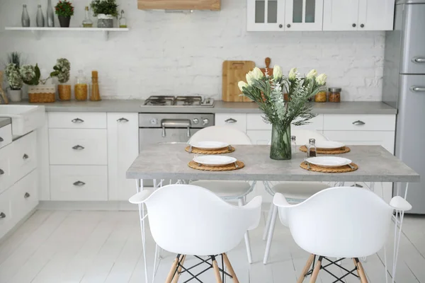 Beautiful Kitchen Interior New Stylish Furniture — Stock Photo, Image