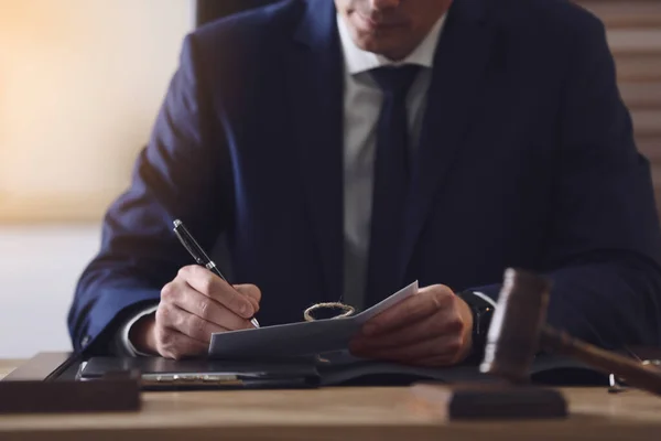 Male Lawyer Working Table Office Closeup — Stock Photo, Image