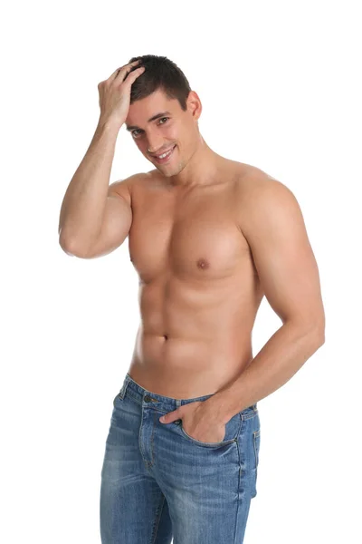 Hombre Con Cuerpo Sexy Sobre Fondo Blanco — Foto de Stock