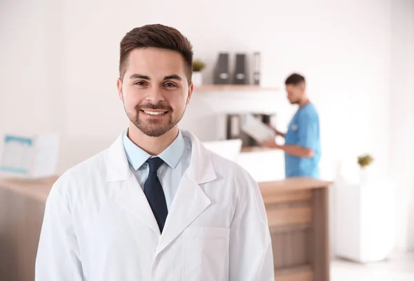 Portrait Male Doctor Modern Clinic — 스톡 사진