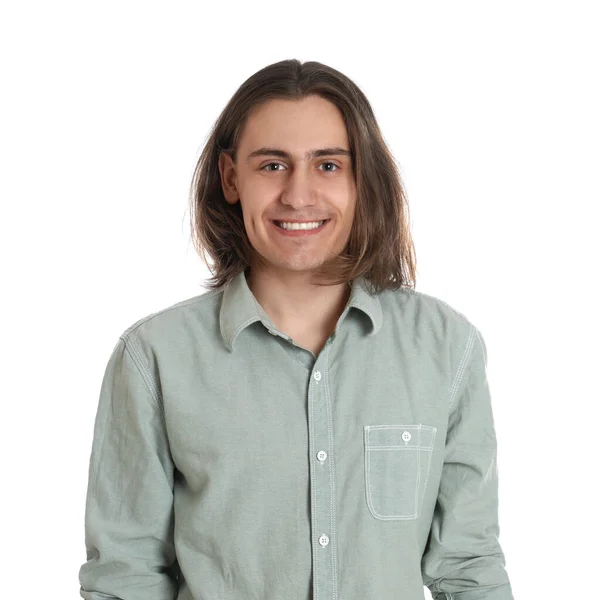 Retrato Joven Feliz Sobre Fondo Blanco — Foto de Stock