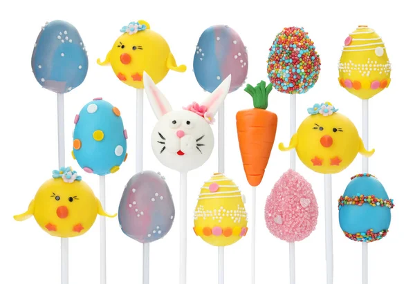 Collage Mit Verschiedenen Leckeren Cake Pops Auf Weißem Hintergrund — Stockfoto