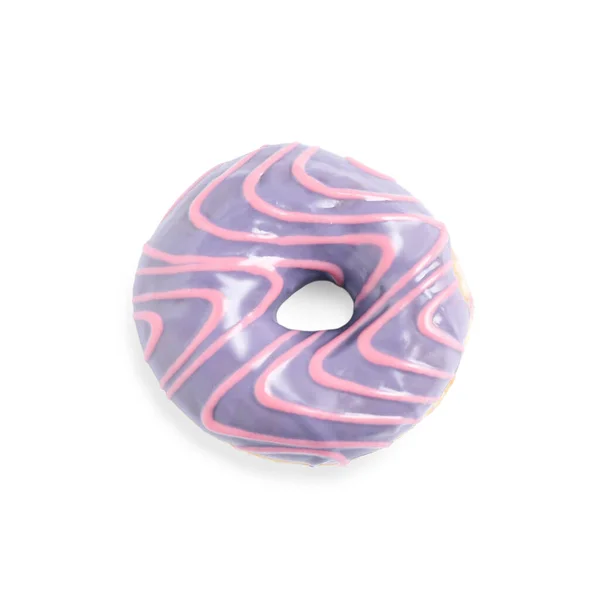 Sweet Delicious Glazed Donut White Background Top View — Stock Photo, Image