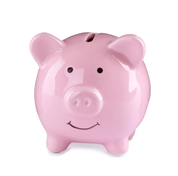 Bonito Banco Piggy Rosa Fundo Branco — Fotografia de Stock