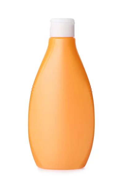 Flacon Plastique Orange Avec Produit Cosmétique Isolé Sur Blanc — Photo