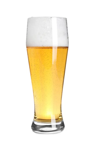 Sklenice Čerstvého Piva Izolovaného Bílém — Stock fotografie