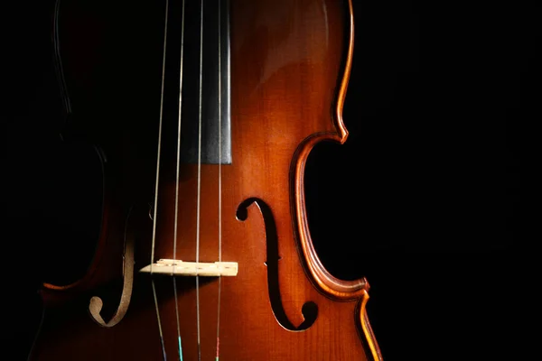 Violín Clásico Sobre Fondo Negro Vista Cerca — Foto de Stock