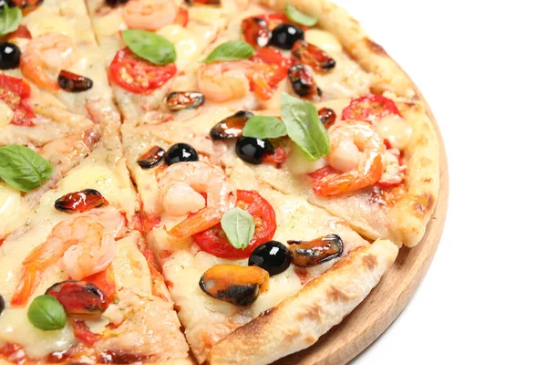 Вкусная Пицца Морепродуктами Изолированы Белом — стоковое фото