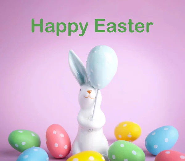 Figura Conejito Pascua Huevos Sobre Fondo Rosa — Foto de Stock