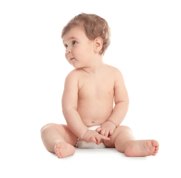 Cute Little Baby Pieluchy Białym Tle — Zdjęcie stockowe