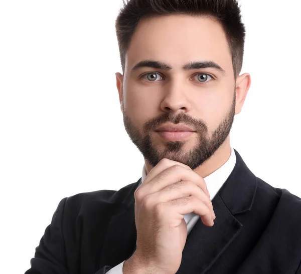 Retrato Joven Empresario Sobre Fondo Blanco — Foto de Stock