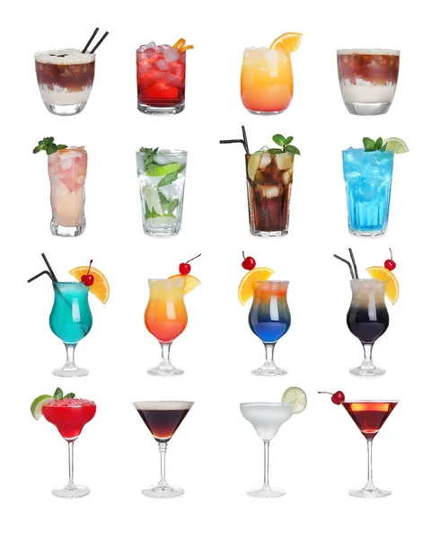 Set Von Leckeren Alkoholischen Cocktails Isoliert Auf Weiß — Stockfoto