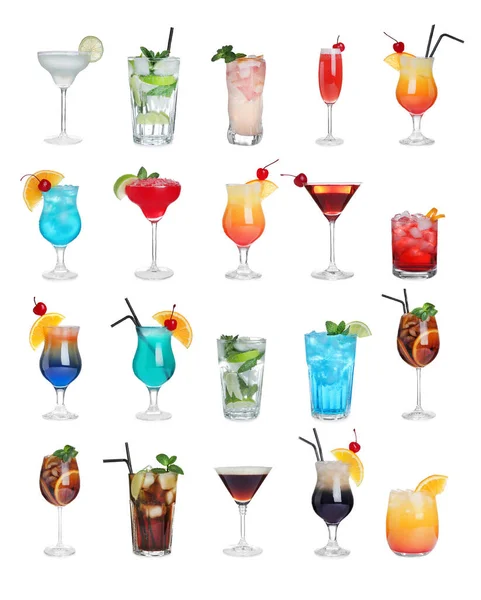 Set Von Leckeren Alkoholischen Cocktails Isoliert Auf Weiß — Stockfoto