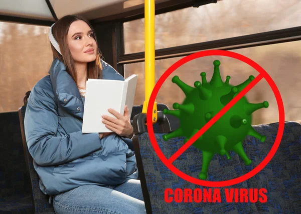 Femme Gardant Ses Distances Trolleybus Éclosion Coronavirus — Photo