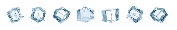 Conjunto Cubos Gelo Cristalinos Sobre Fundo Branco Design Banner — Fotografia de Stock