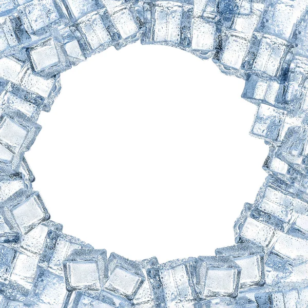 Ramka Wykonana Krystalicznie Czystych Kostek Lodu Białym Tle Miejsce Tekst — Zdjęcie stockowe