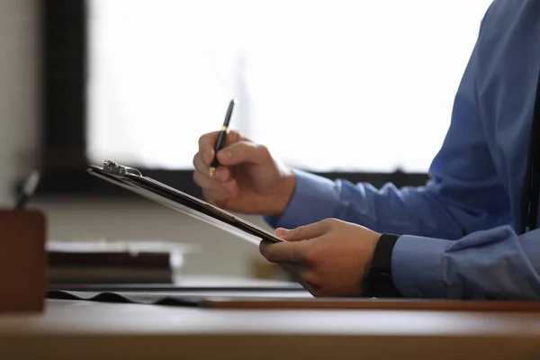 Male Lawyer Working Table Office Closeup — Stock Photo, Image