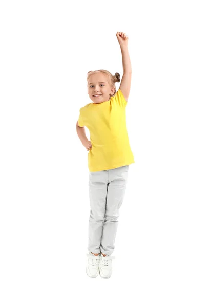 Cute Little Girl Jumping White Background — Stock Photo, Image