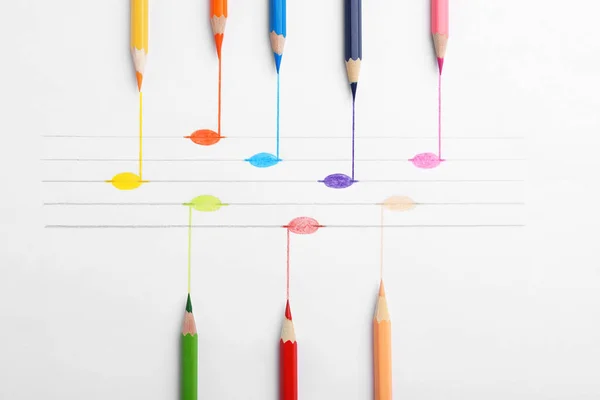 Rysunek Nut Kolorowych Ołówków Białym Tle Widok Góry — Zdjęcie stockowe