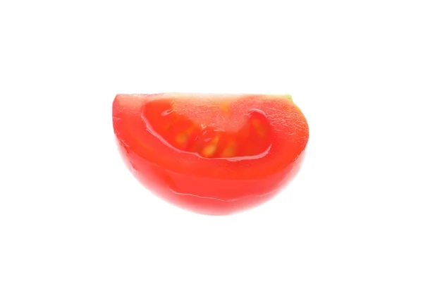 Pedaço Tomate Cereja Maduro Isolado Branco — Fotografia de Stock