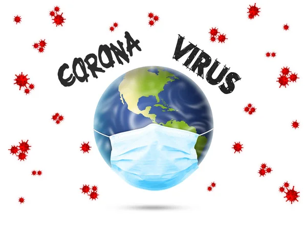 Ilustración Tierra Con Máscara Médica Sobre Fondo Blanco Coronavirus Peligroso — Foto de Stock