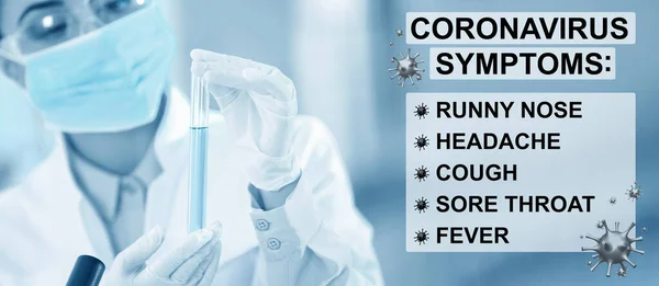 Laboratuvar Koronavirüs Semptomları Test Tüpünde Numunesi Olan Bir Bilim Adamı — Stok fotoğraf