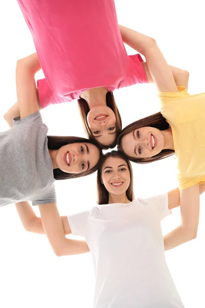 Beautiful Young Ladies Hugging Bottom View Woman Day — Stock Photo, Image