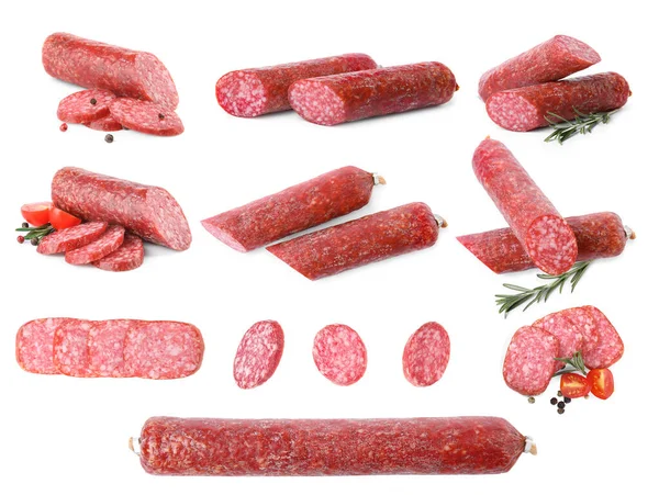 Set Tasty Sausage White Background — Stock Photo, Image