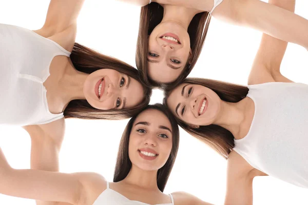 Beautiful Young Ladies Hugging Bottom View Woman Day — Stock Photo, Image