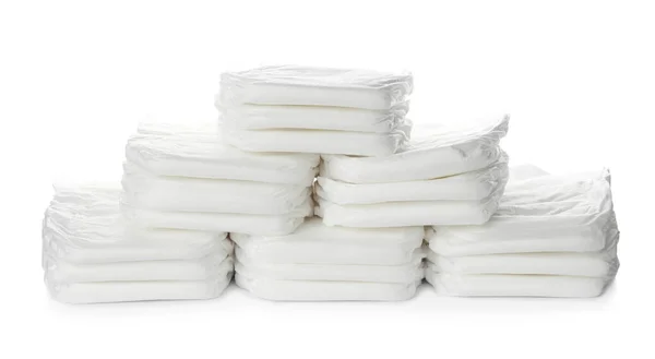 Pile Baby Diapers Isolated White — Stock Photo, Image